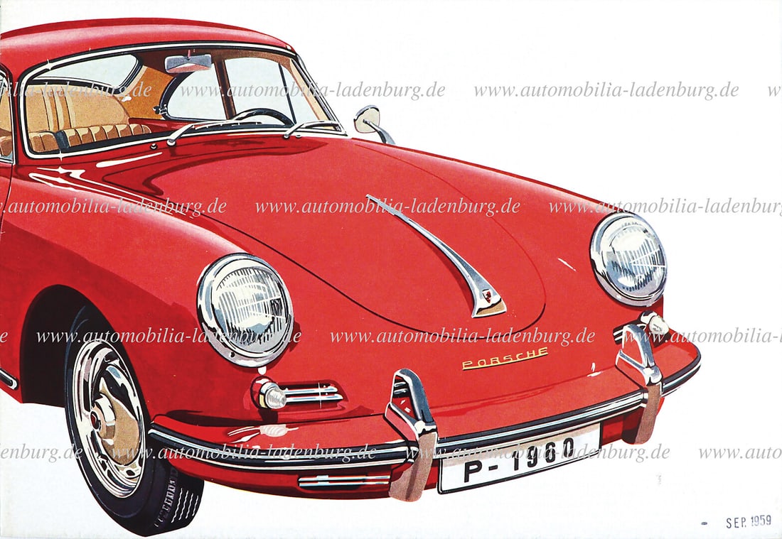 PORSCHE 1959, folding brochure Porsche 356B, (W22 9. 59 10 M Ra), 8 pages German text, good (1 of 1)