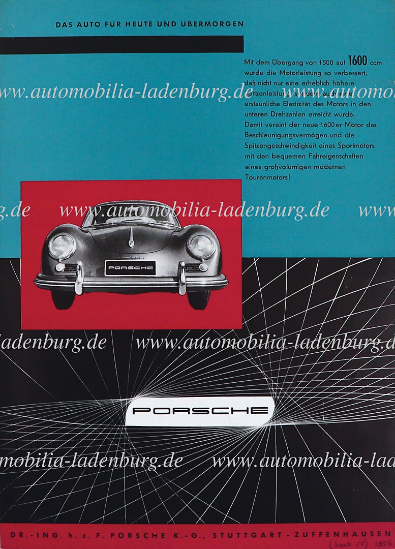 PORSCHE 1956, folding brochure Porsche model program types 356 A Coupe/ Cabriolet/ Speedster/ (1 of 1)