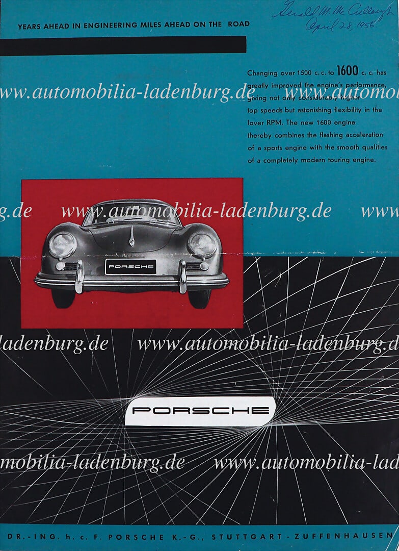 PORSCHE 1956, folding brochure Porsche model program types 356 A Coupe/ Cabriolet/ Speedster/ (1 of 1)