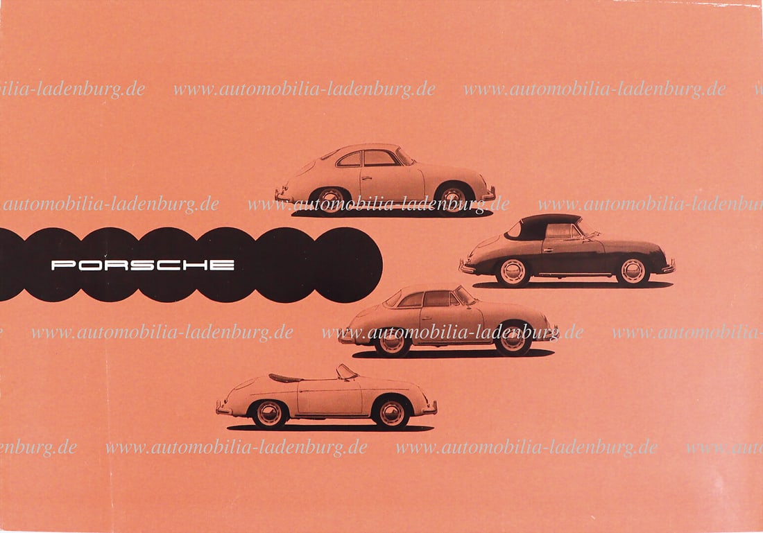 PORSCHE 1957, folding brochure Porsche 356A, (W 27/57 10 M Gl.), 6 pages English text, among other: PORSCHE 1957, folding brochure Porsche 356A, (W 27/57 10 M Gl.), 6 pages English text, among other things with technical data to types 1600/ S/ 1500 GS Carrera de Luxe/ Gran Turismo, with slight trace