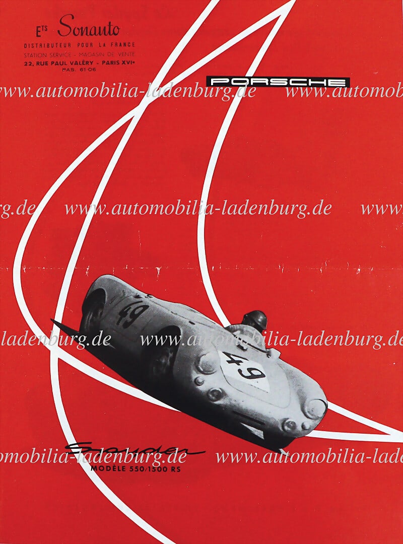 PORSCHE 1955, Porsche Spyder Type 550/1500RS flyer, French text, printed on both sides, with (1 of 1)