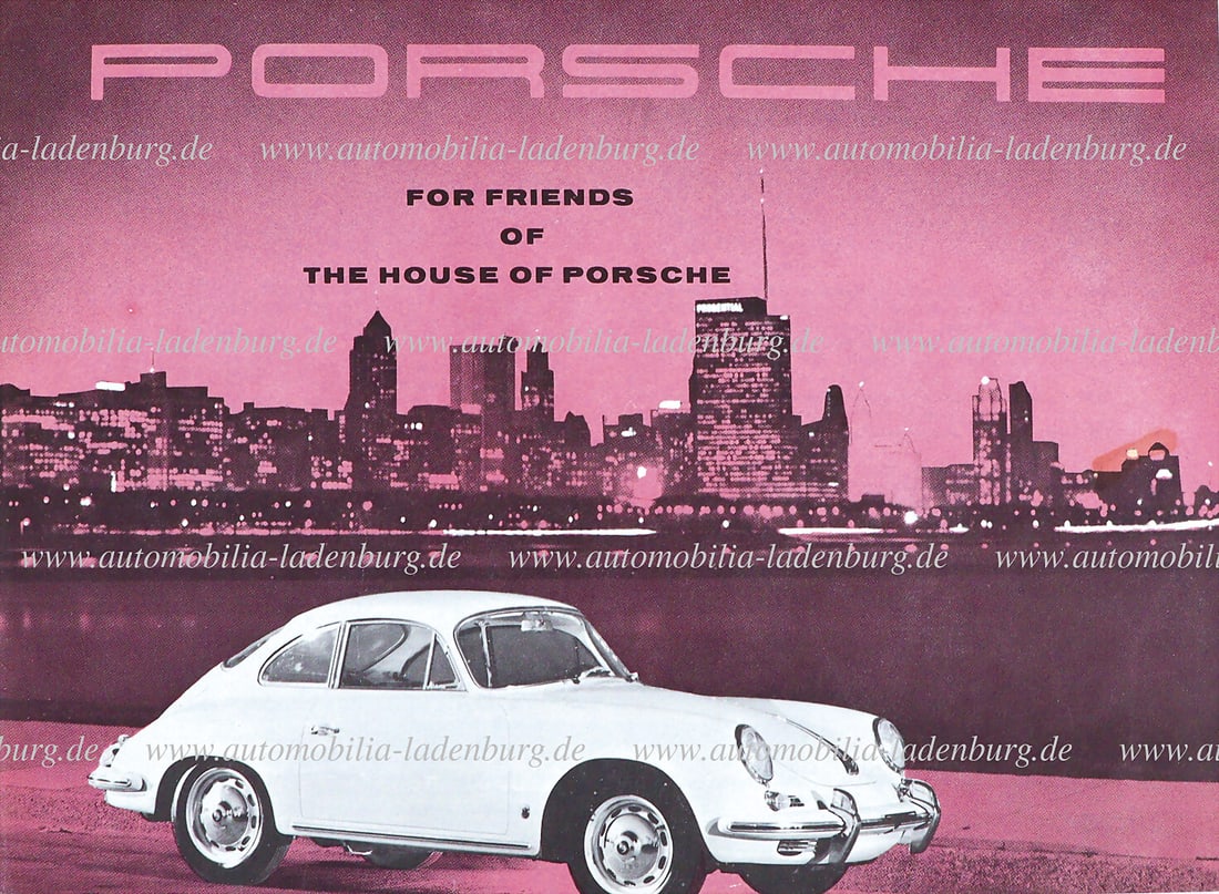 PORSCHE 1962, folding brochure "For Friends of the House of Porsche" 4 pages English text, with: PORSCHE 1962, folding brochure "For Friends of the House of Porsche" 4 pages English text, with dealer's stamp "Glenlake Imports", one stain on three pages, good condition German Description PORSCHE 1