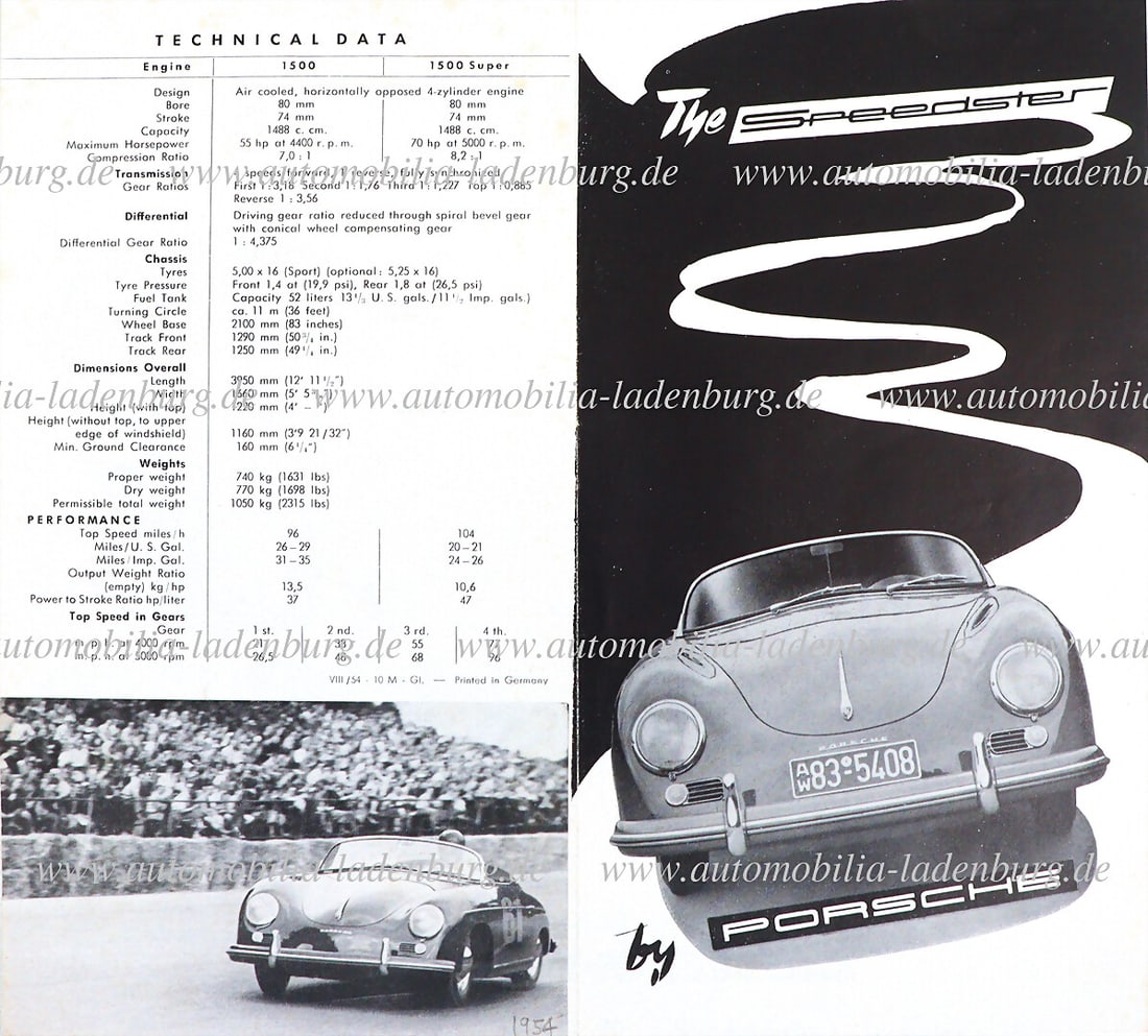 PORSCHE 1954, folding brochure Porsche 356 pre A Speedster 1500/1500 Super, (VIII/54 10 M Gl.), 4 (1 of 1)