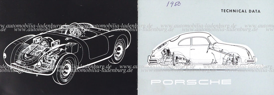 PORSCHE 1956, folding brochure "Technical Data", Porsche 356 A, 1300/ S, 1600/ S, 1500 GS Carrera & (1 of 1)