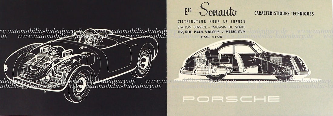 PORSCHE 1956, folding brochure "Caracteristiques Techniques", Porsche 356 A, 1300/ S, 1600/ S, 1500 (1 of 1)