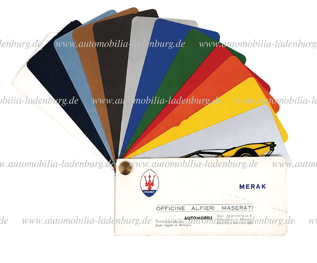 MASERATI Paint sample card (Eurolac Glidden Salchi) "Officine Alfieri Maserati" for Maserati Merak, (1 of 1)