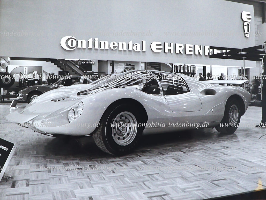 FERRARI Original b/w photo Ferrari 206 Dino Berlinetta Competizione on the exhibition stand IAA (1 of 2)