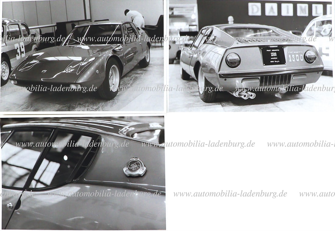 ABARTH Mixed lot of 3 original b/w photographs Fiat Abarth 1300 "Scorpione", with Lombardi bodywork: ABARTH Mixed lot of 3 original b/w photographs Fiat Abarth 1300 "Scorpione", with Lombardi bodywork on the exhibition stand, 12x17cm German Description ABARTH Konvolut 3 original s/w Aufnahmen Fiat Ab