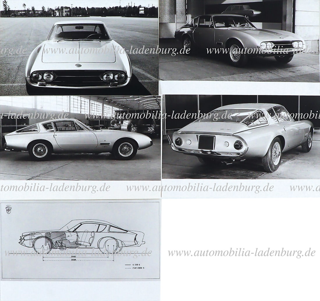 CARROZZERIA GHIA Mixed lot of 5 original b/w factory photos Ghia Fiat G230S, 11x17cm, back stamped (1 of 2)