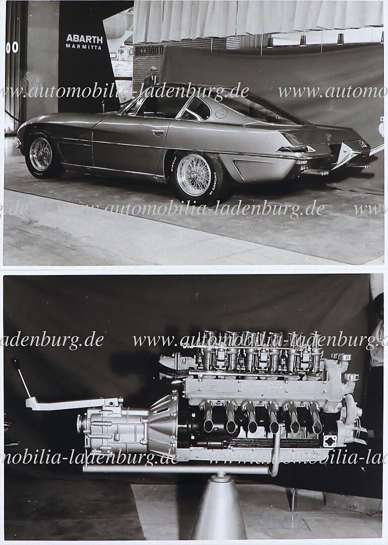LAMBORGHINI Mixed lot of 2 original b/w photographs including Lamborghini 350 GTV on exhibition (1 of 2)