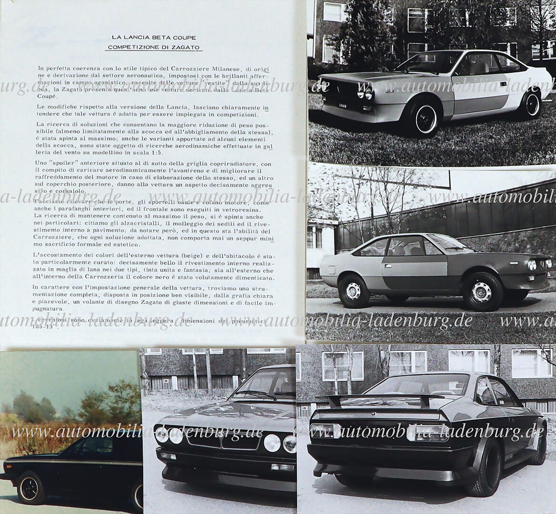 LANCIA Press release Lancia Beta Coupe Competizione di Zagato, 3 pages ital. Text, plus 3 original (1 of 1)