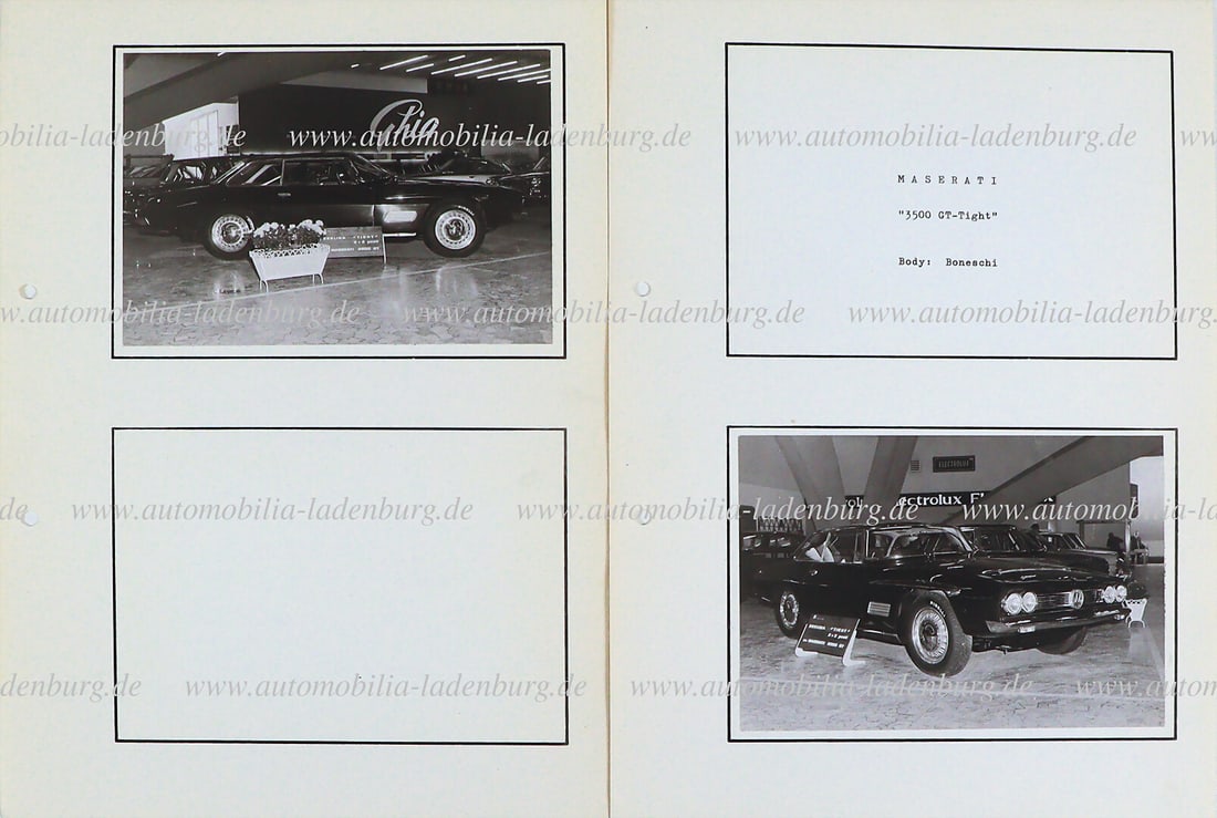 MASERATI Mixed lot of 2 original b/w photo Maserati 3500 GT "Tight", Carrozzeria Boneschi on: MASERATI Mixed lot of 2 original b/w photo Maserati 3500 GT "Tight", Carrozzeria Boneschi on exhibition stand, 10,5x15cm, glued on German Description MASERATI Konvolut 2 original s/w Aufnahme Maserati