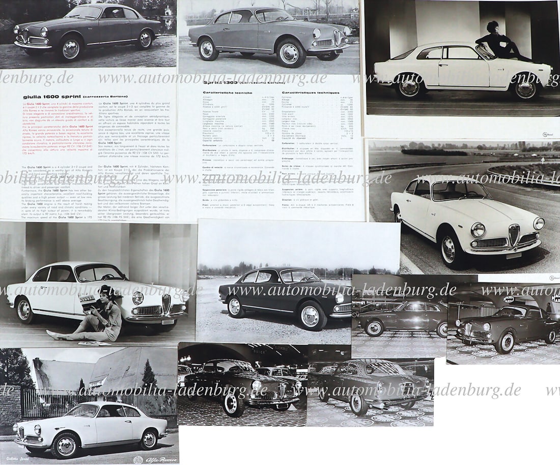 ALFA ROMEO mixed lot of 11 pieces, including two technical data sheets Alfa Romeo Giulia 1600 (1 of 1)
