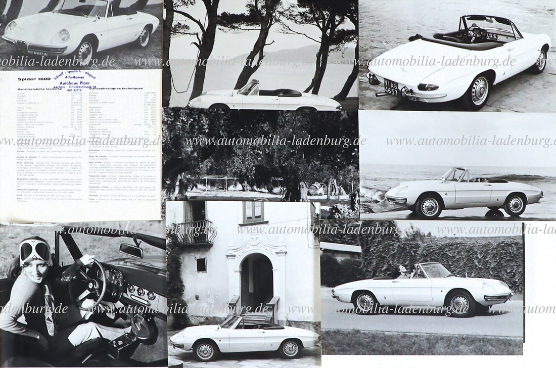 ALFA ROMEO Mixed lot of 8 pieces, including technical data sheet Alfa Romeo Spider 1600, in four (1 of 1)