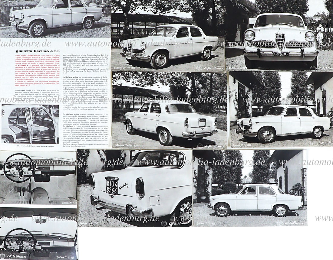 ALFA ROMEO mixed lot of 8 pieces, including technical data sheet Alfa Romeo Giulietta Berlina e (1 of 1)