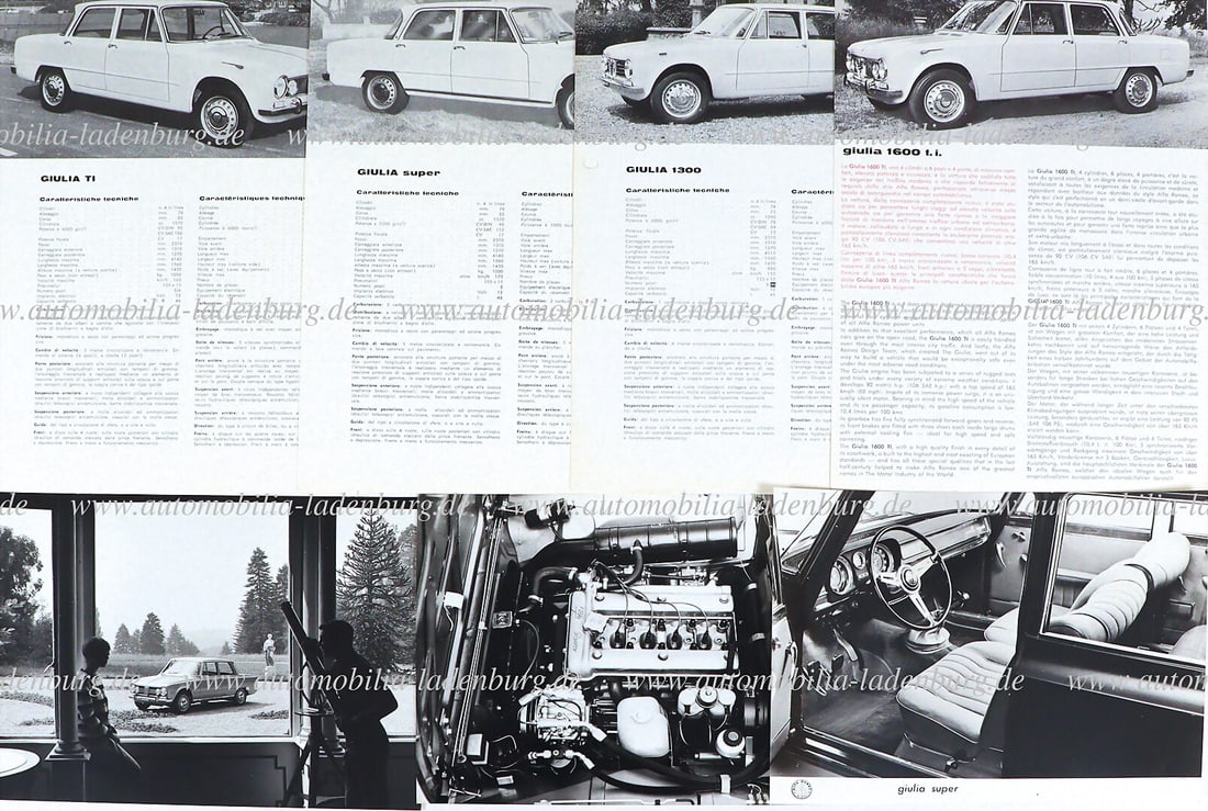 ALFA ROMEO mixed lot of 7 pieces, including four technical data sheets Alfa Romeo Giulia Ti, Alfa (1 of 1)