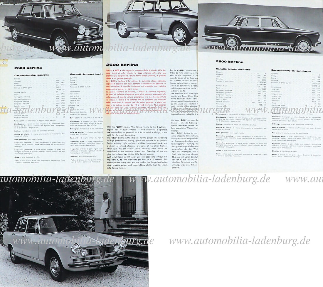 ALFA ROMEO Mixed lot of 4 pieces, including three technical data sheets Alfa Romeo 2600 Berlina, in (1 of 1)