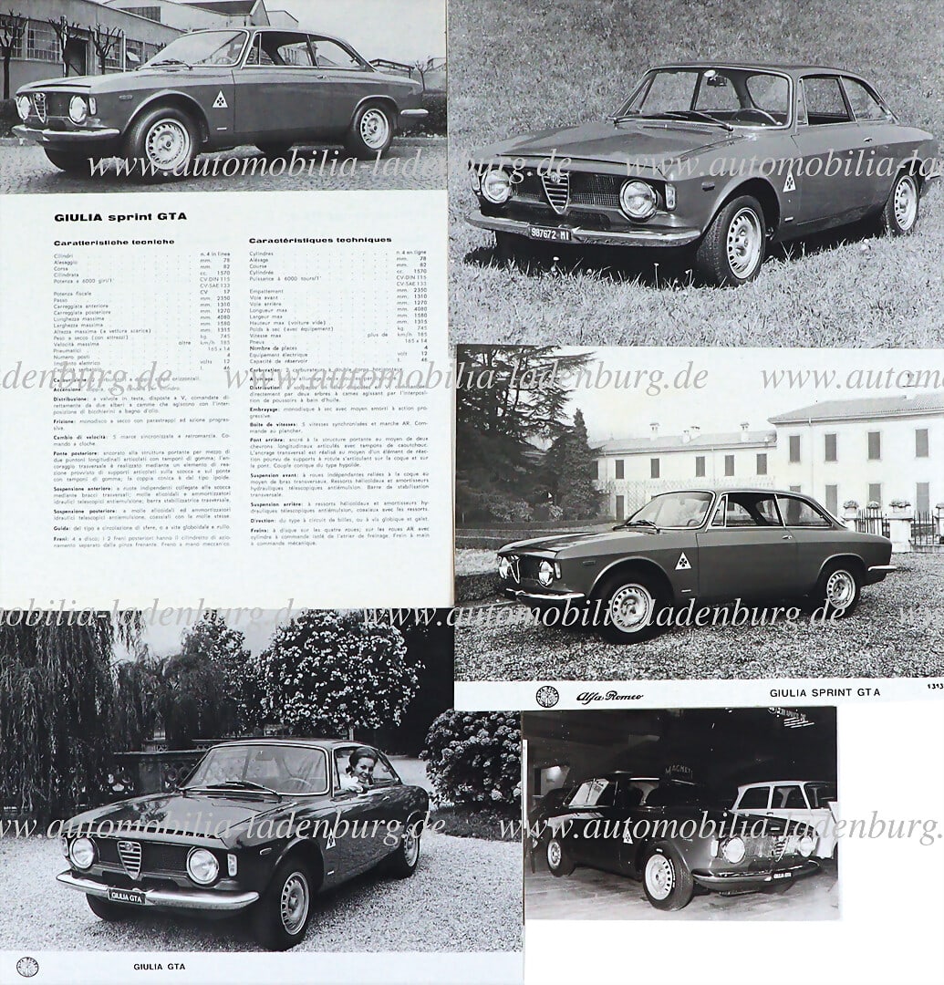 ALFA ROMEO Mixed lot of 5 pieces, including technical data sheet Alfa Romeo Giulia Sprint GTA, in (1 of 1)