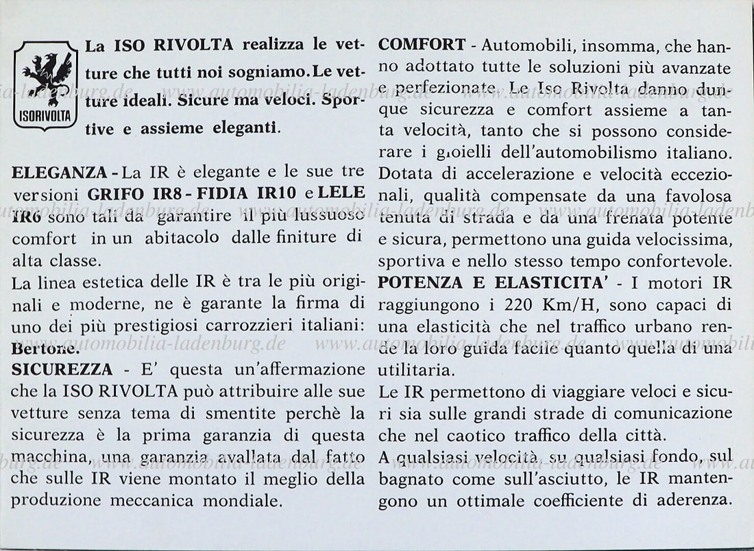 ISO RIVOLTA Complete press kit Iso Rivolta Gifo IR 8, Lele IR 6 and Fidia IR 10, with a total of 8 (1 of 1)