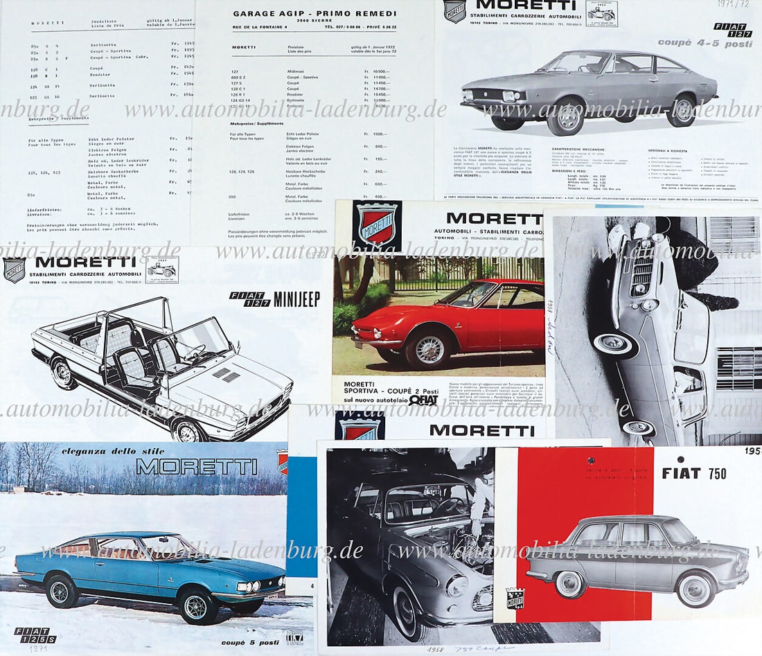 FIAT MORETTI Mixed lot including folding brochure Moretti Fiat 750, 4 pages Ital. text, (perforated (1 of 1)