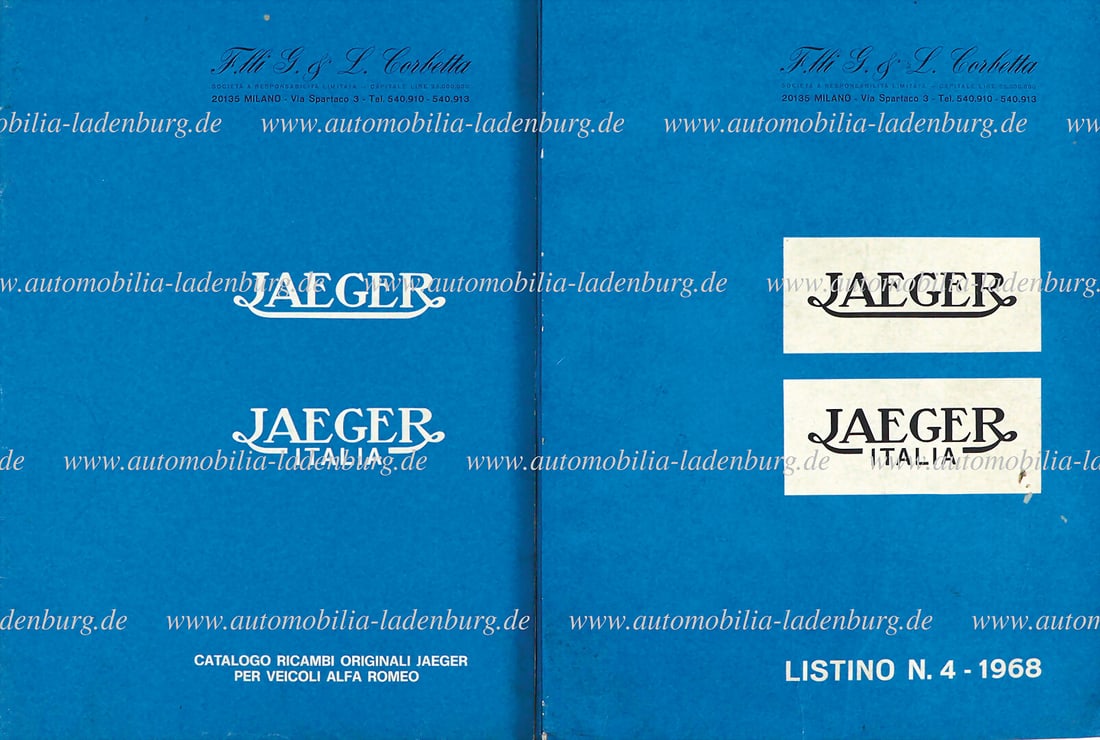 JAEGER 1968, mixed lot of two spare parts catalog Jaeger fittings for Alfa Romeo Giulietta Sprint, (1 of 1)
