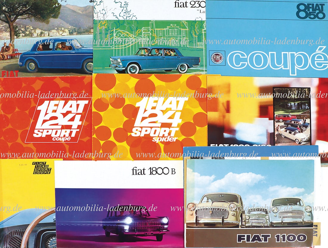 FIAT Mixed lot of 14 sales brochures 50s-70s, e.g. Fiat 1900, 1100, 1400A, 1800/2100, 124 Sport (1 of 1)