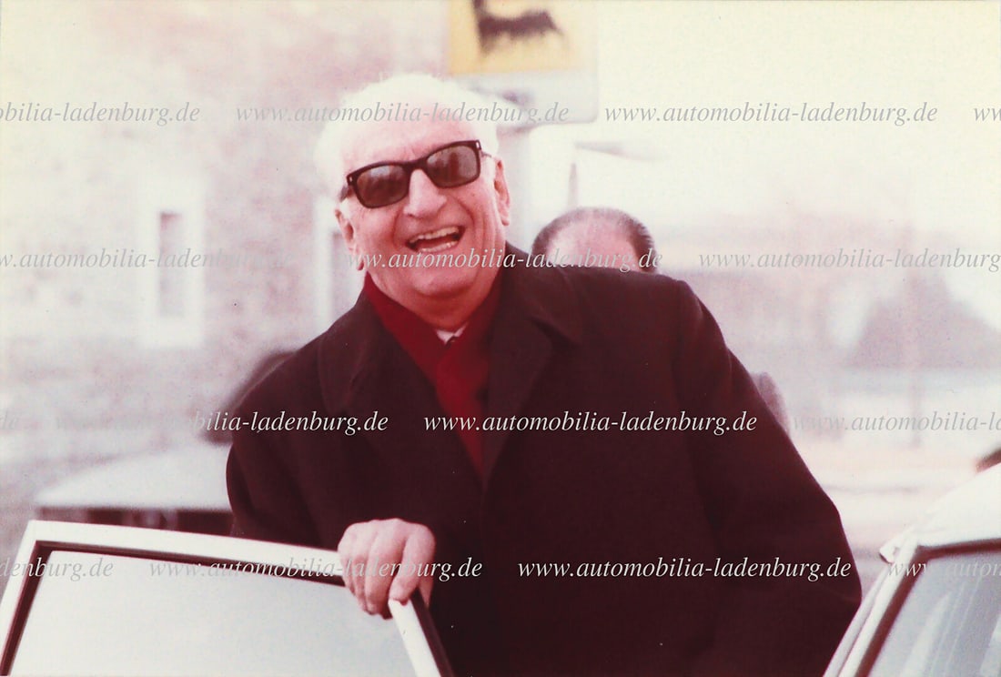 FERRARI 80s, original color photograph, Enzo Ferrari in a good mood at the door of his car (Fiorano (1 of 2)
