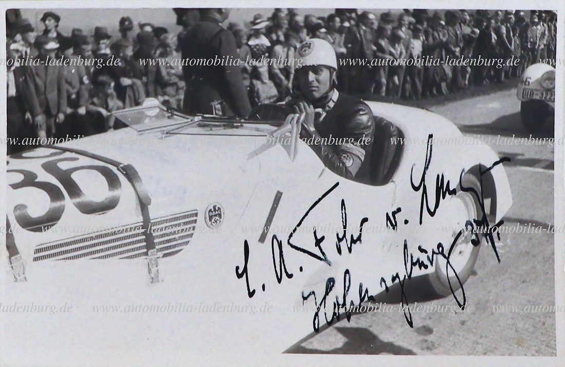 BMW signed original b/w photo, Carl von Langen on BMW 328, Hohensyburg 1937, 8x12,5cm, rare (1 of 2)