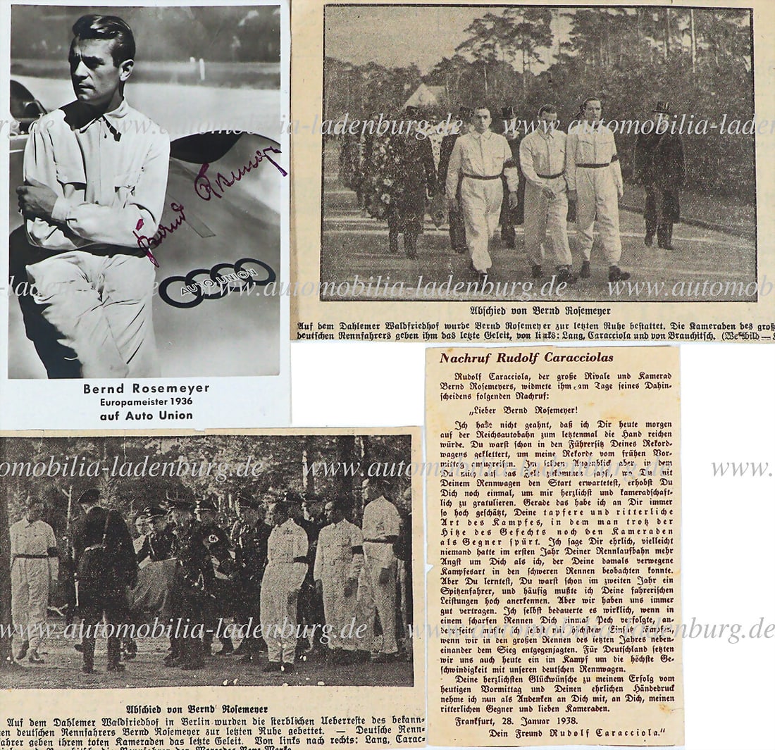 AUTO UNION / BERND ROSEMEYER 1936, hand-signed photo postcard European champion Bernd Rosemeyer, (1 of 1)