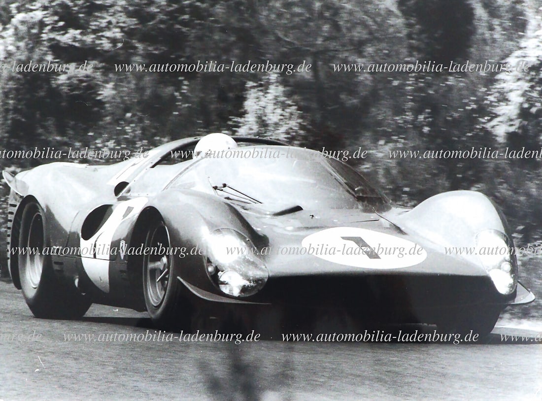 FERRARI Original b/w photo Surtees / Parkes on Ferrari 330P3 (#0846), 1000KM Nürburgring 1966, (1 of 2)