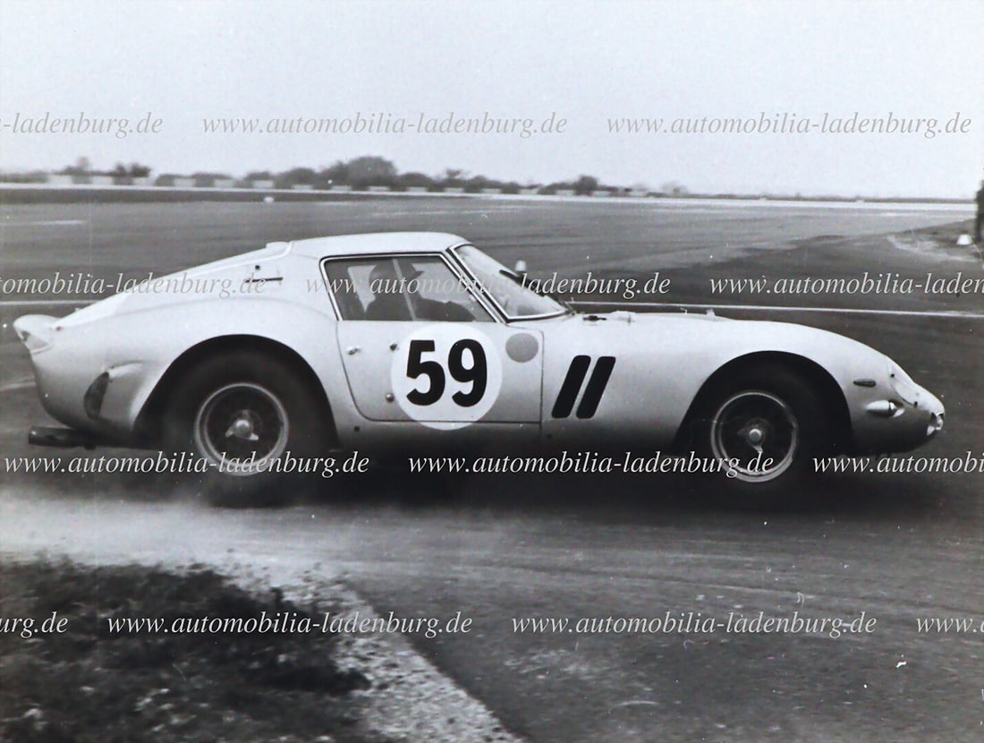 FERRARI Original b/w photo Fernand Tavano on Ferrari 250 GTO (#3769GT), Rallye de Cognac 1962, (1 of 2)