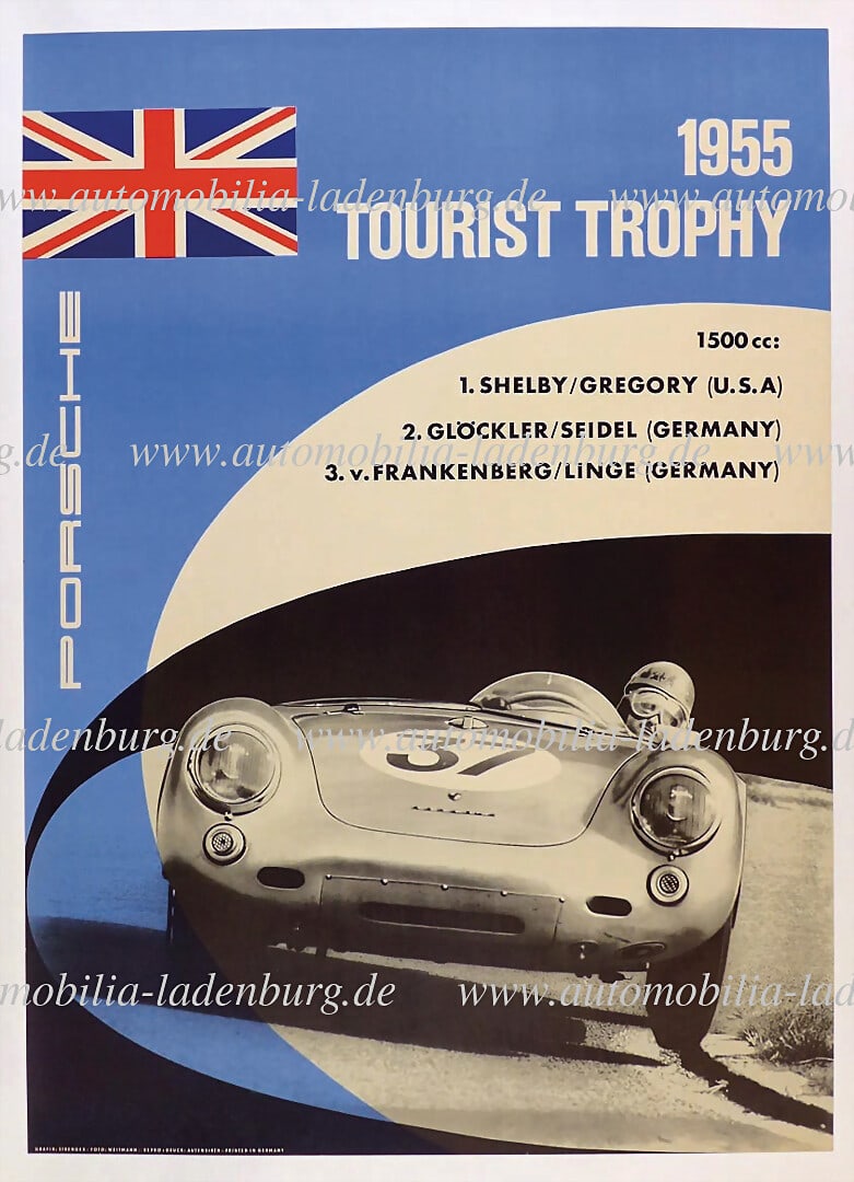 PORSCHE 1955, original racing poster "Tourist Trophy - Shelby/Gregory - Glöckler/Seidel - (1 of 1)
