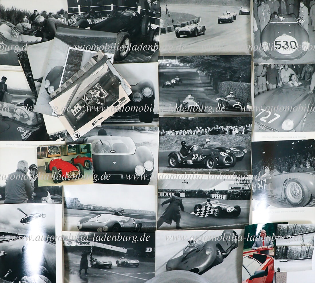 MASERATI Mixed lot of 35 original b/w photos, including press photo cockpit Maserati Bora; Moss on (1 of 1)