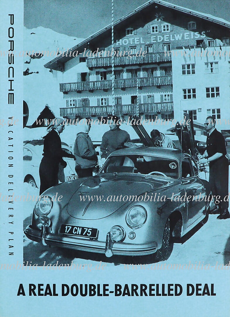 PORSCHE 1955, folded brochure Porsche "Vacation Delivery Plan, (5M 4.55 Gl.), 4 pages English text, (1 of 1)