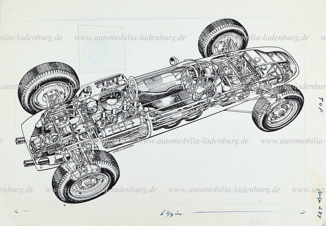 PORSCHE Glossy print sectional drawing type 804 Formula 1 1962, with technical data on the reverse, (1 of 1)