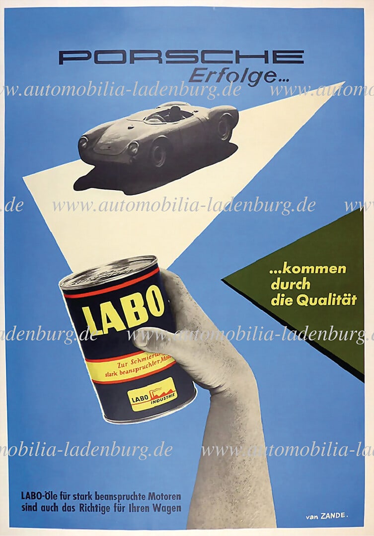 PORSCHE / LABO Labo Oil advertising poster "Porsche successes - come from quality", design by van (1 of 1)