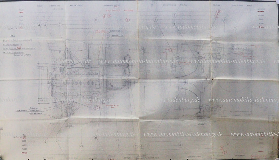 ASTON MARTIN 1957-59, mixed lot of 3 original blueprints DB4, among them "Lubrication Diagram DB4 & (1 of 2)