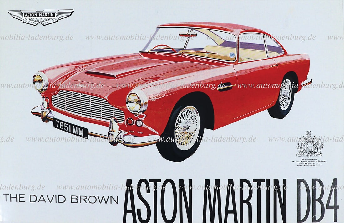 ASTON MARTIN 1960, folding brochure " The David Brown Aston Martin DB4", 4 pages, en. Text, "Brief (1 of 1)