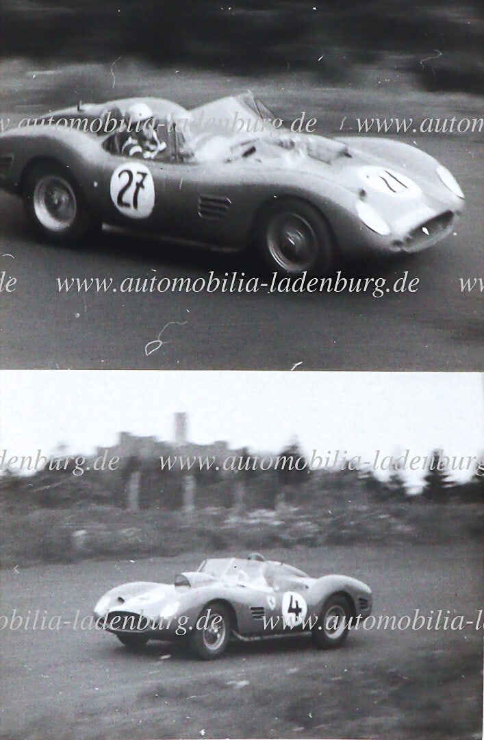 FERRARI 1960, 2 original b/w photographs, including Giorgio Scarlatti / Giulio Cabianca on Ferrari (1 of 2)