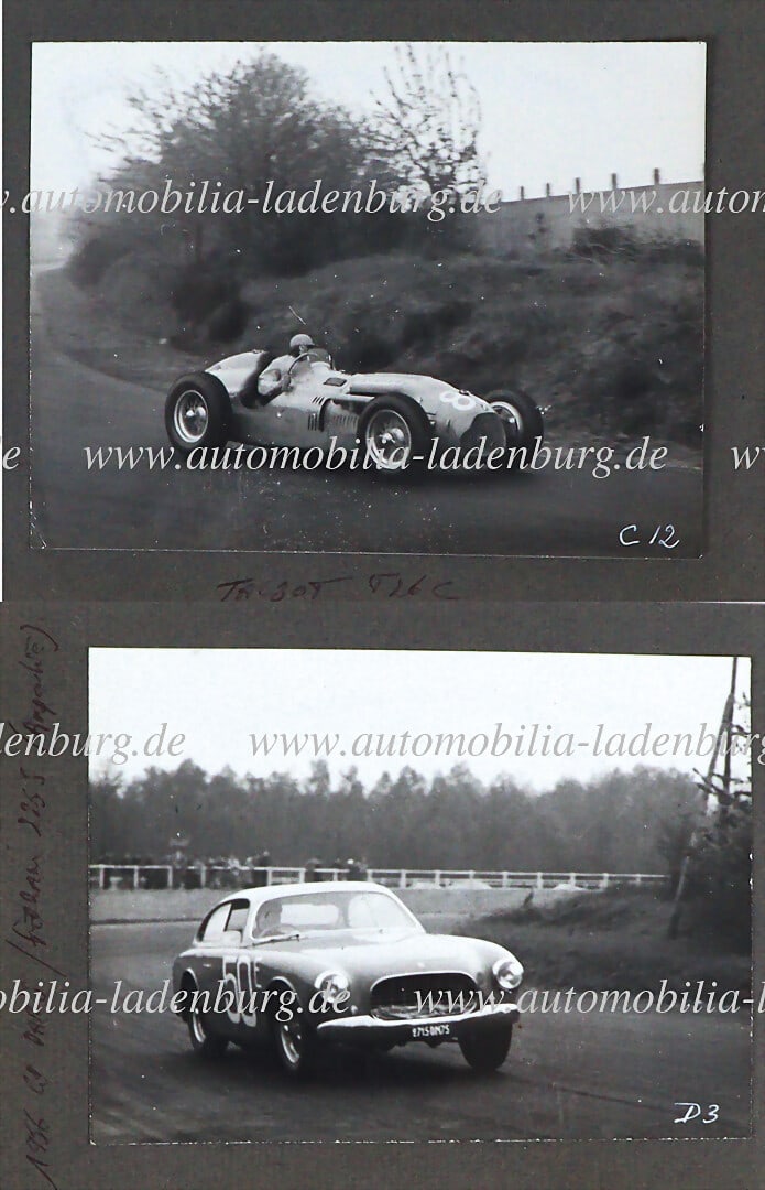1956, 2 original b/w photographs on cardboard, including Jean Ampoulié on Ferrari 225 S (1 of 1)