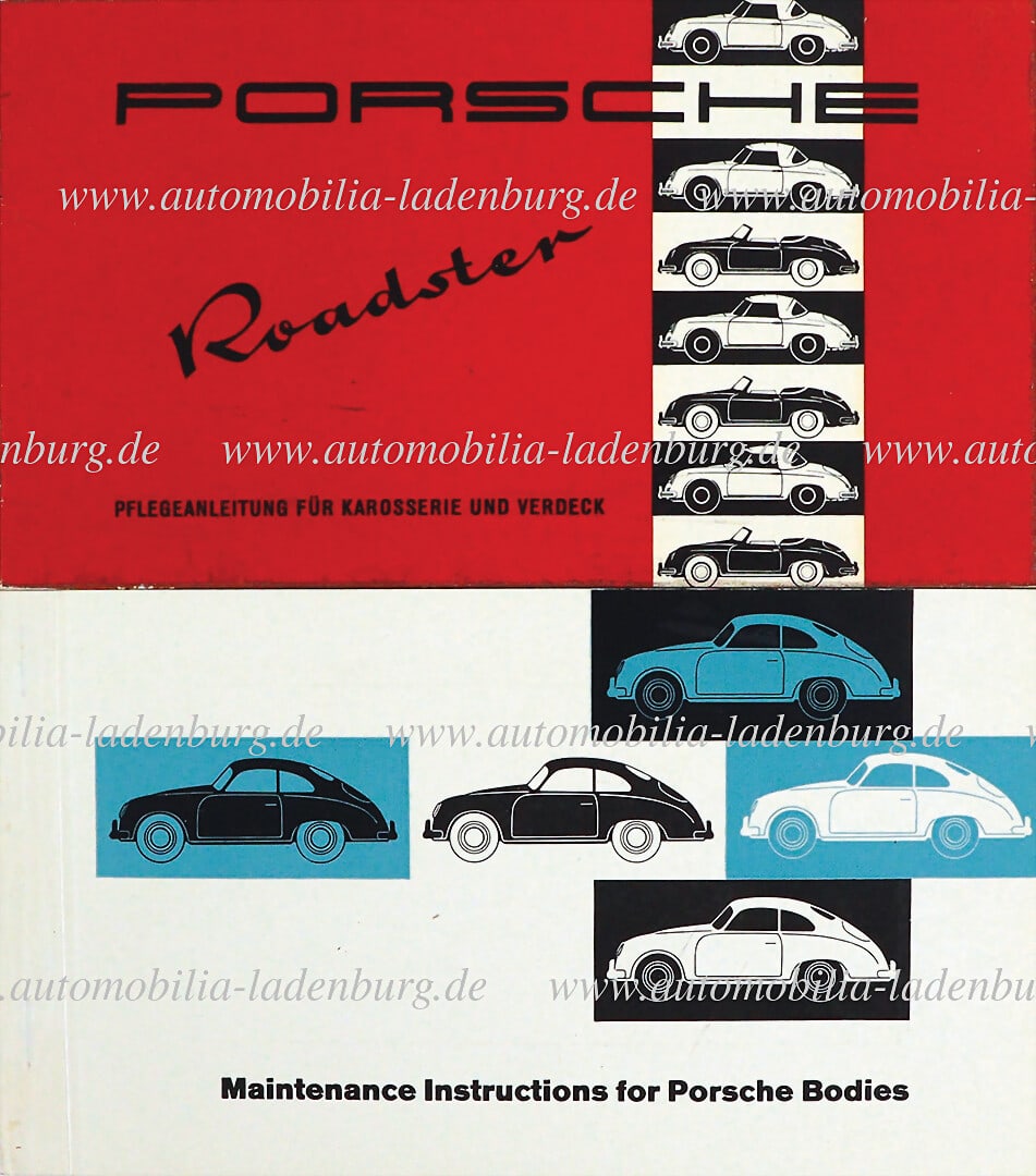PORSCHE mixed lot of 2 pieces including care instructions for body and soft top, Porsche 356: PORSCHE mixed lot of 2 pieces including care instructions for body and soft top, Porsche 356 Roadster (body Drauz), German text and body care instructions Porsche 356 (body Reutter), English text, goo