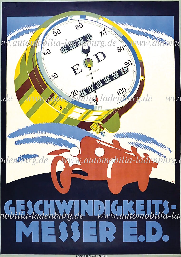 ED Original advertising poster "Geschwindigkeitsmesser E.D.", design "Gebr. Fretz A.G. Zürich", (1 of 1)