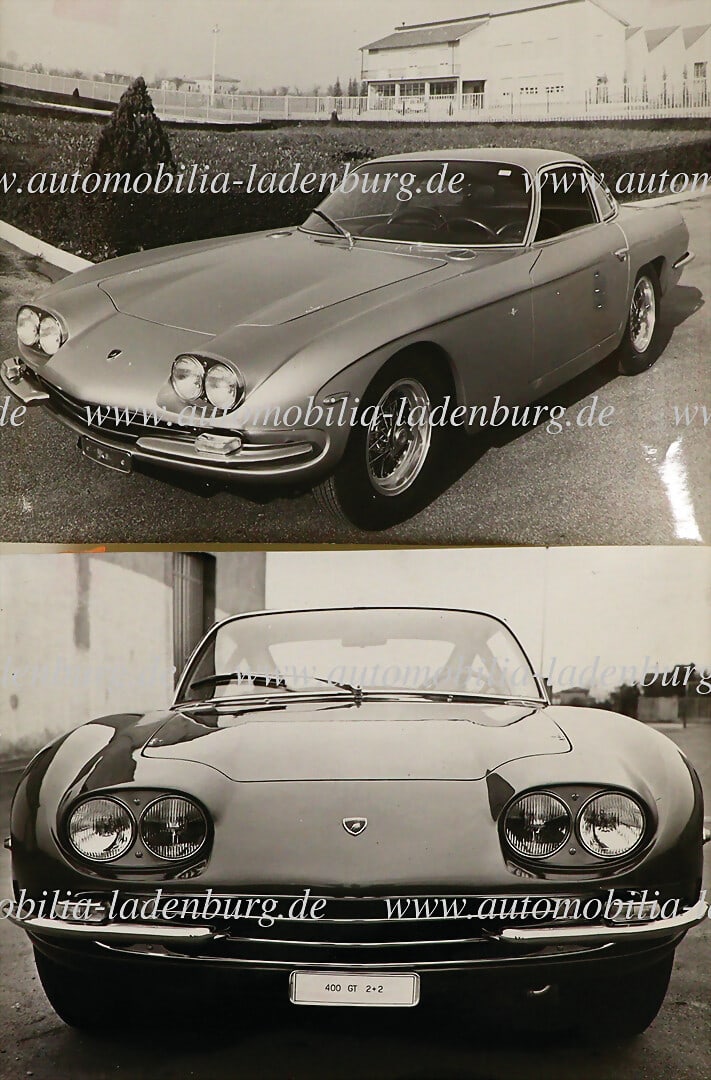 LAMBORGHINI Mixed lot of 2 original b/w photos / factory photos Lamborghini 400GT 2+2, 18x24cm (1 of 2)