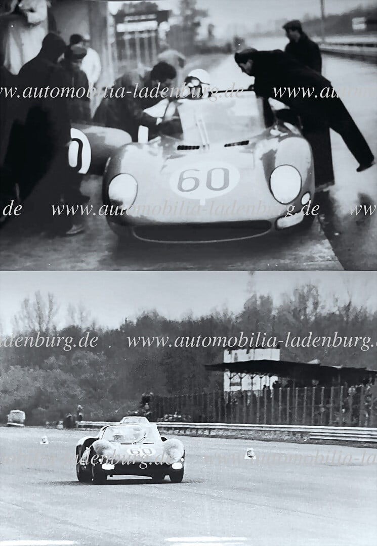FERRARI Mixed lot of 2 original b/w photographs Surtees on Ferrari 330PS (#0828), 1000KM Monza 1965, (1 of 2)