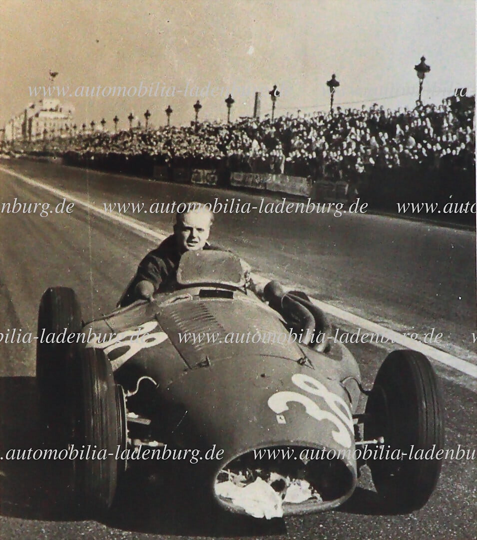 FERRARI Original b/w photo Mike Hawthorn on Ferrari 553, GP Spain 1954, 11,5x10,5cm, stamped "The (1 of 2)