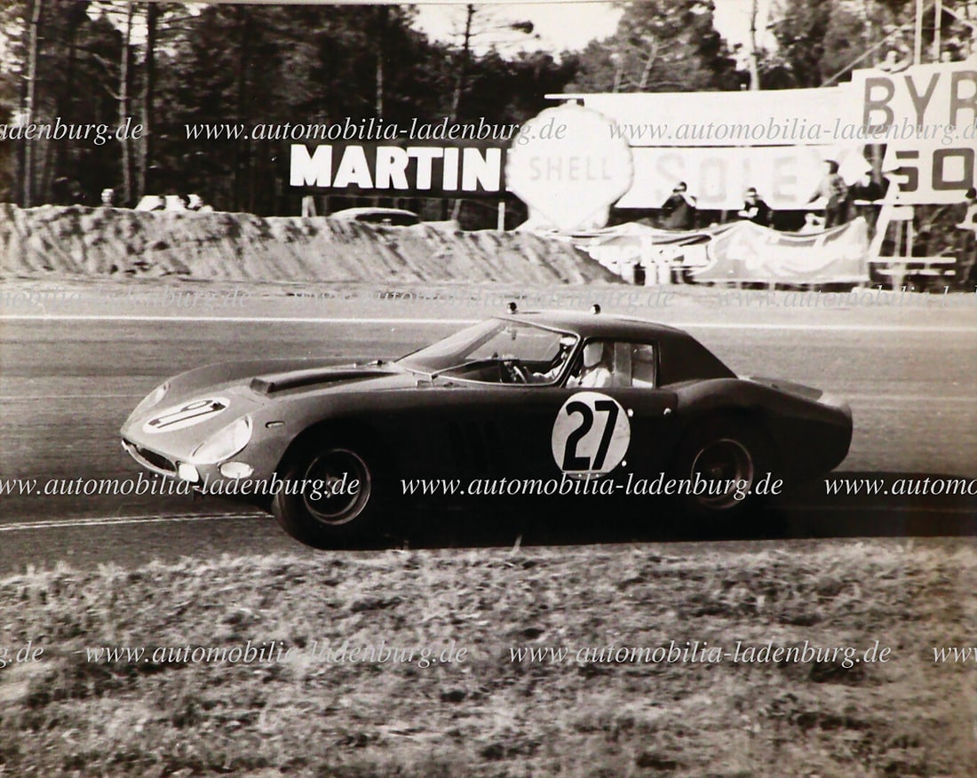 FERRARI Original b/w photograph Tavano / Grossmann on Ferrari 250GTO (#5573GT), Le Mans 1964m (1 of 2)