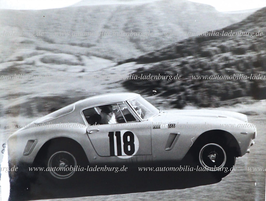 FERRARI Original b/w photo Sylvain Garant on Ferrari 250GT SWB, 18x24cm, stamped "Photo Actualites (1 of 2)