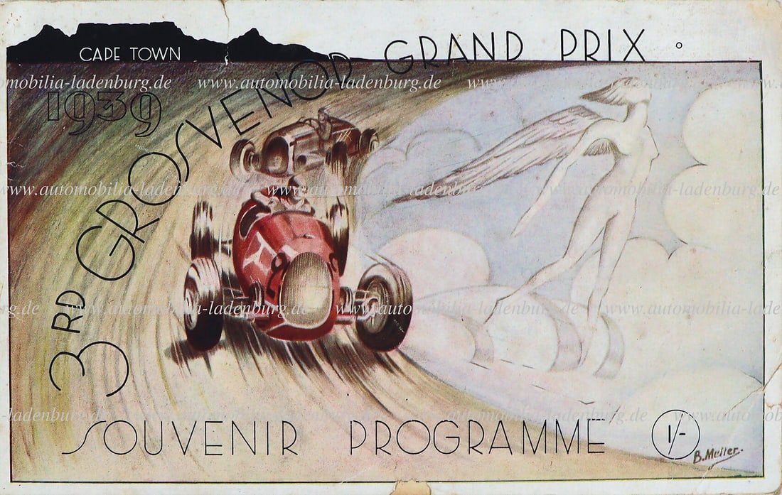 GRAND PRIX SOUTH AFRICA 1939, race program with starter list "Grand Prix South Africa Cape Town",: GRAND PRIX SOUTH AFRICA 1939, race program with starter list "Grand Prix South Africa Cape Town", winner was Villoresi ahead of Cortese and Massacurati, all on Maserati 6CM, 40 pages, English text, co