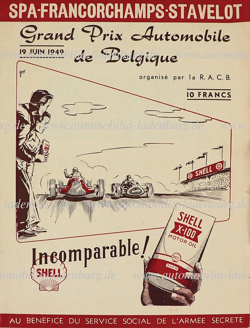 GRAND PRIX BELGIQUE 1949, race program with list of participants and regulations "Grand Prix (1 of 1)
