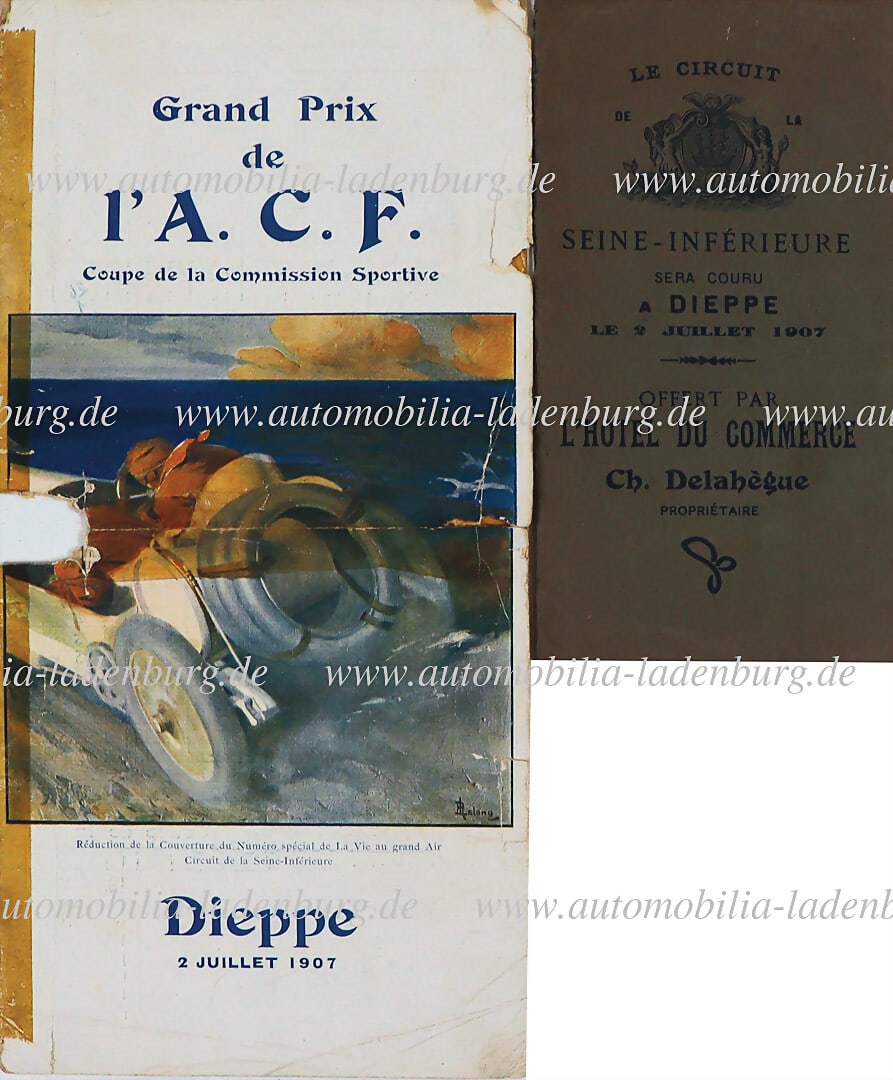 GRAND PRIX ACF DIEPPE 1907, starter list with entries of the lap times plus track map "Grand Prix (1 of 1)
